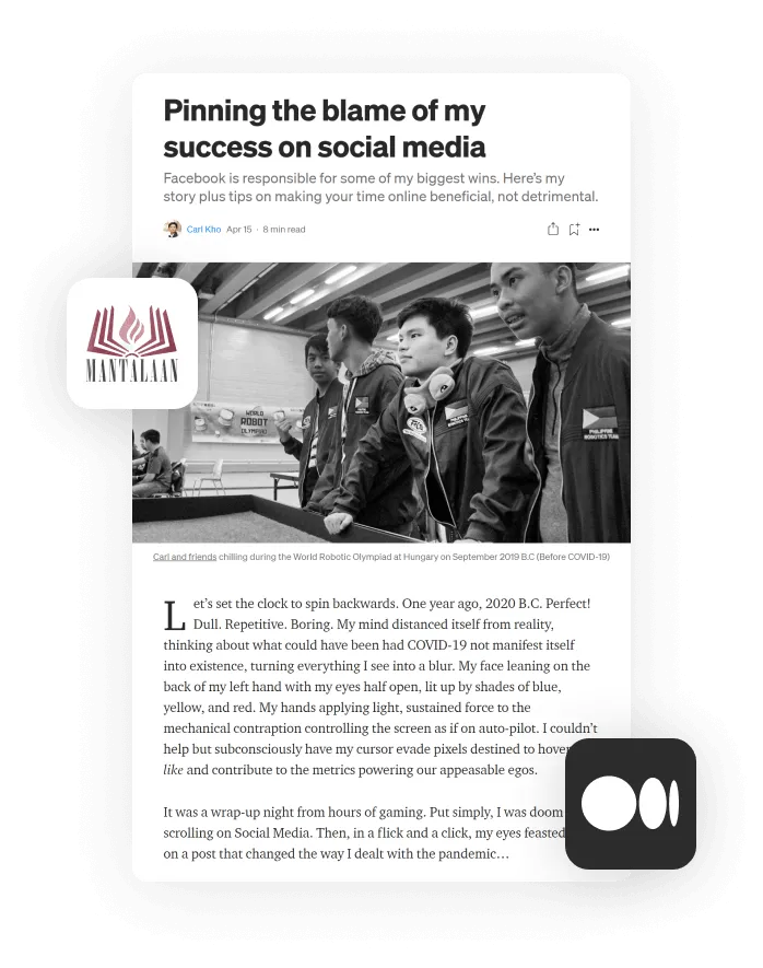 Carl Kho Medium Articles - Pinning the Blame of my Success on Social Media